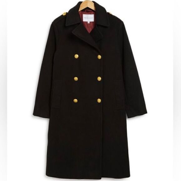 NWT- Rebecca Minkoff- Black Officers Coat Double Breasted Classic Peacoat, Sz L - Picture 4 of 12